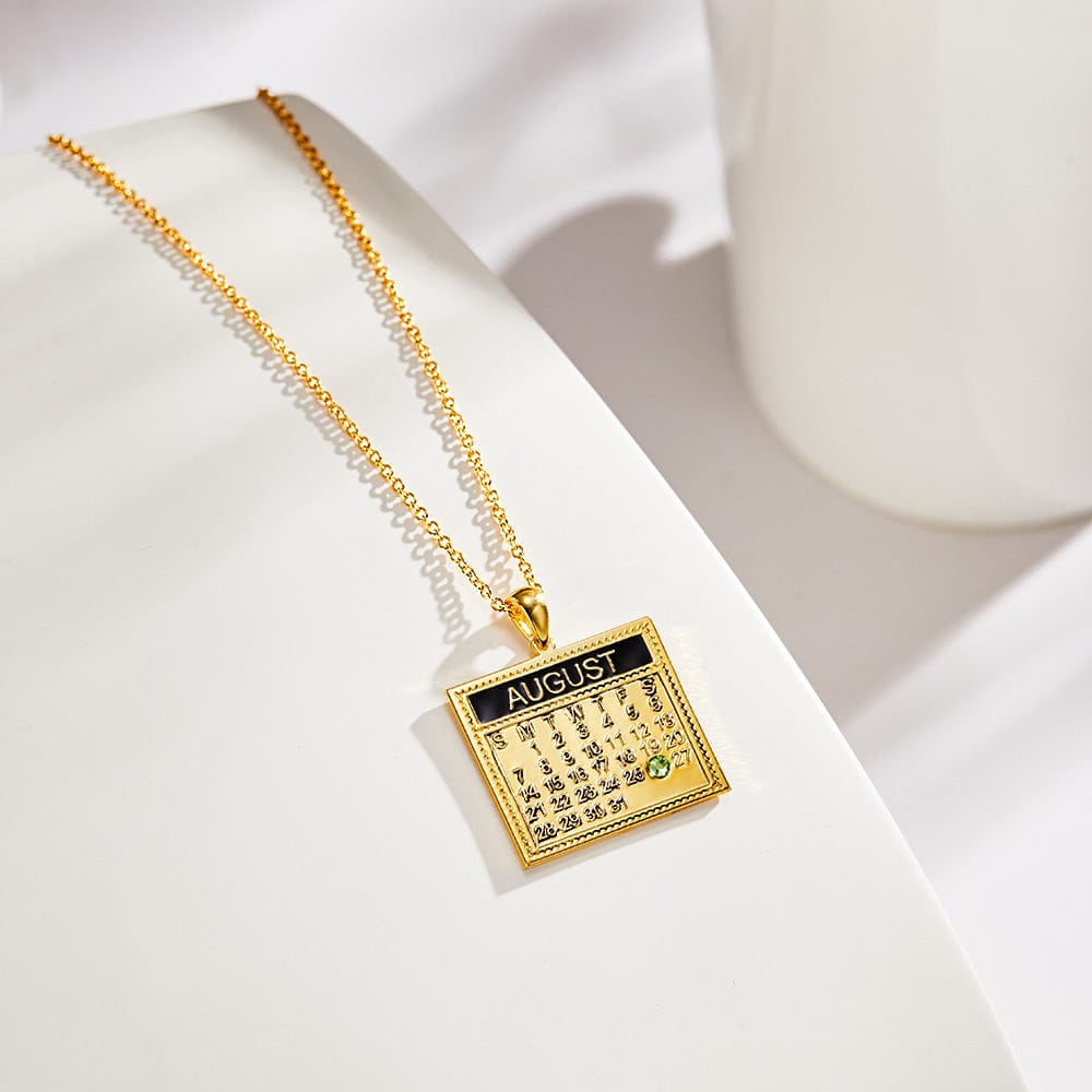 Personalized Calendar Necklace with Birthstone Save The Date Pendant Anniversary Gifts