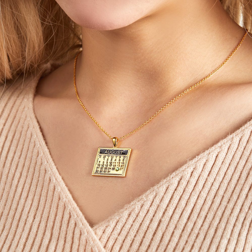 Personalized Calendar Necklace with Birthstone Save The Date Pendant Anniversary Gifts