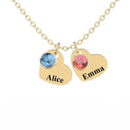 Custom Engraved Heart Pendant Necklace with Birthstones