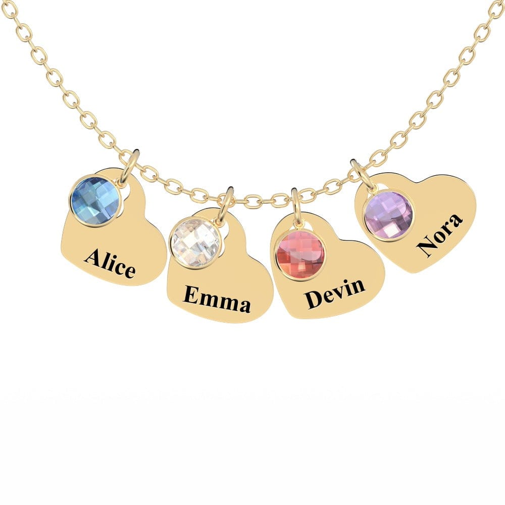 Custom Engraved Heart Pendant Necklace with Birthstones