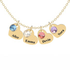 Custom Engraved Heart Pendant Necklace with Birthstones