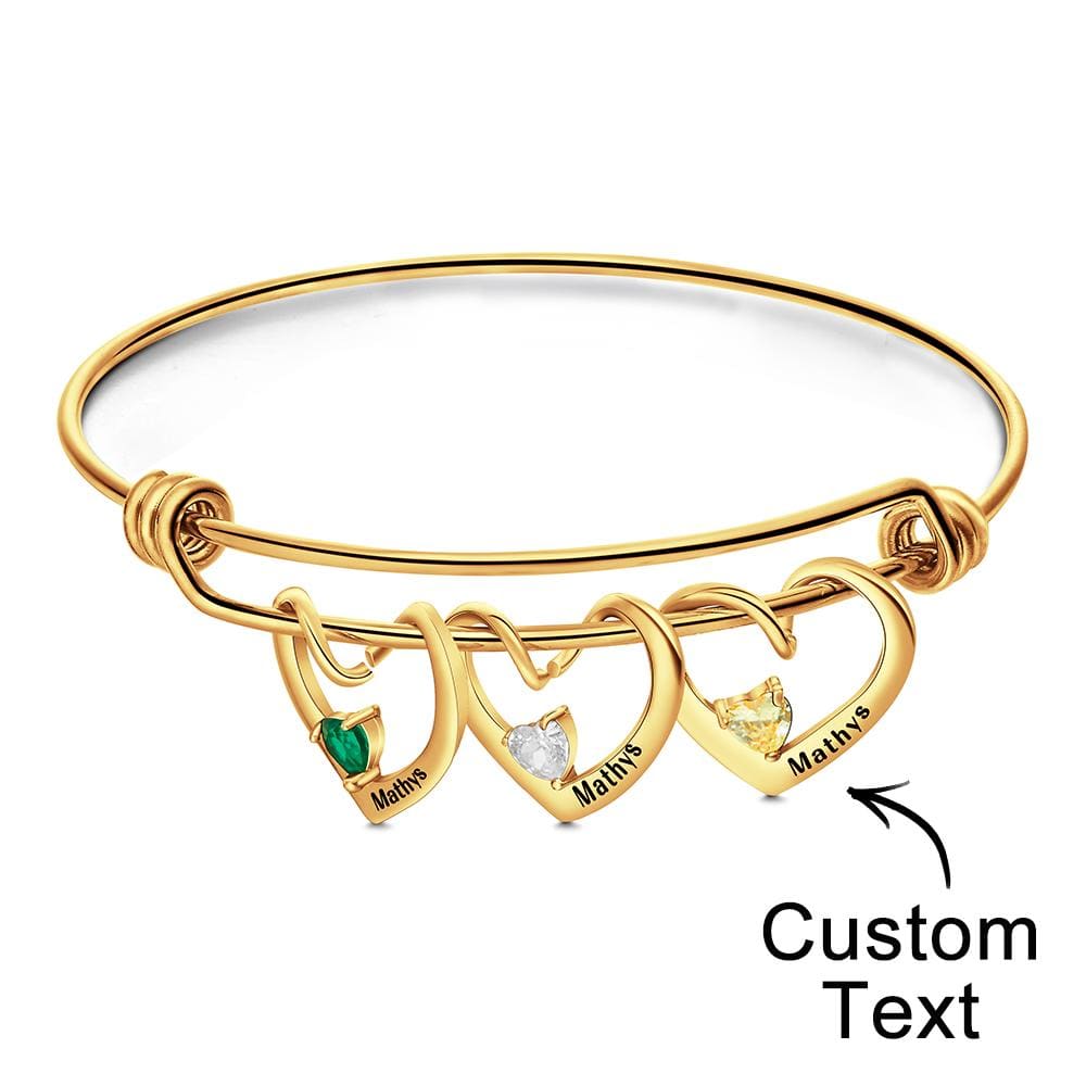 Custom Engraved Heart-Shaped Birthstone Bracelet  Personalized Elegant Bracelet