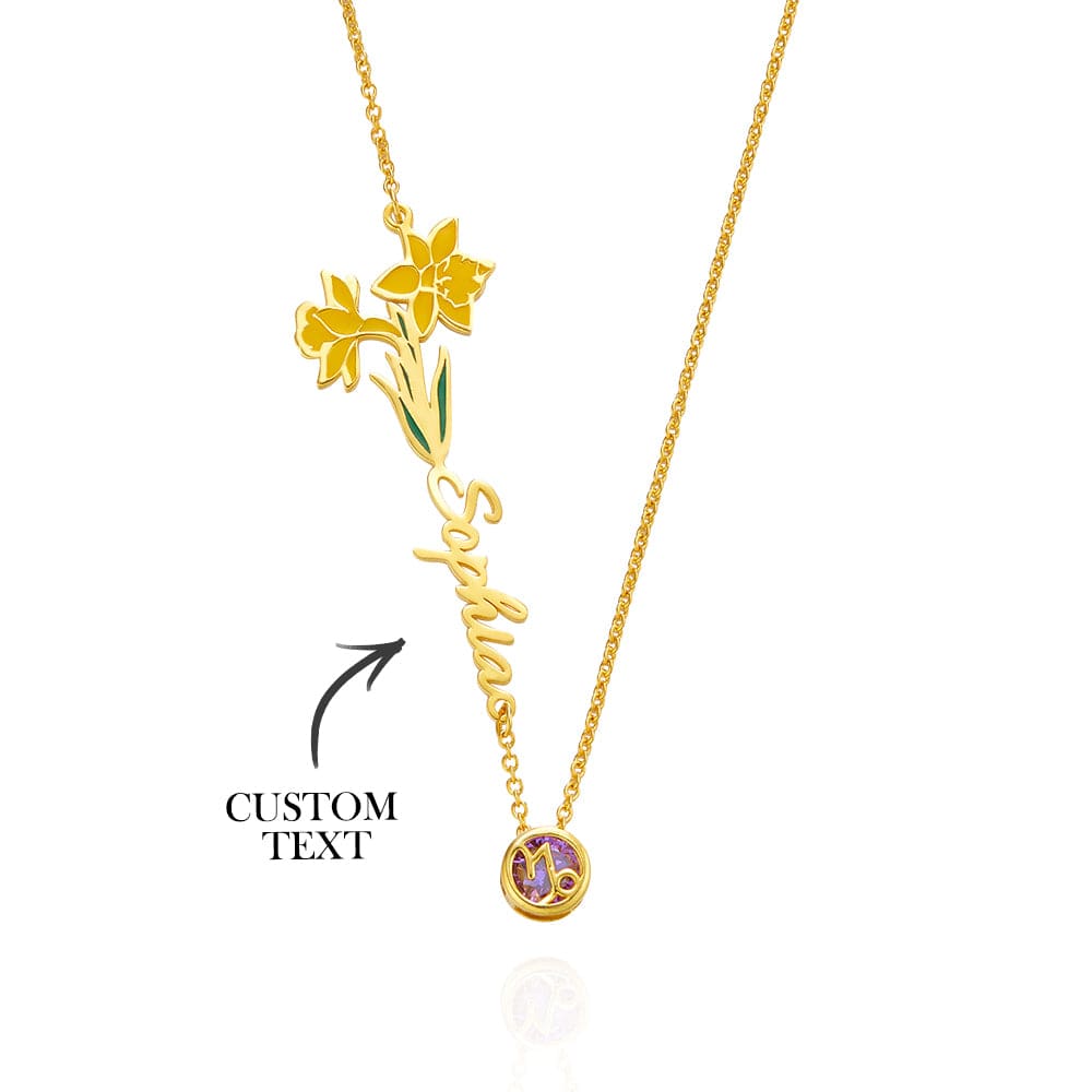 Personalized Birth Flower & Star Sign Name Necklace - Ideal Wedding Gift Birthday Gift