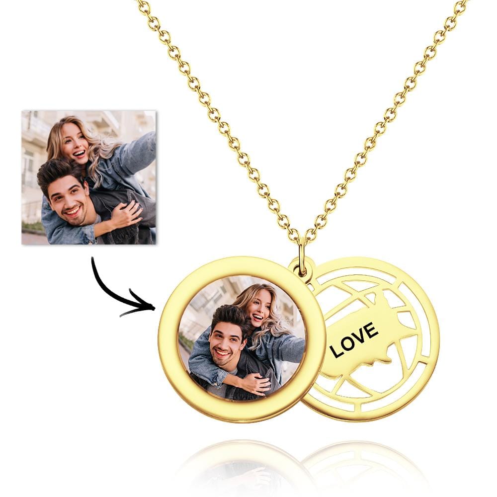Personalized Photo Engraved Necklace Slidable Global Travel Locket Necklaces