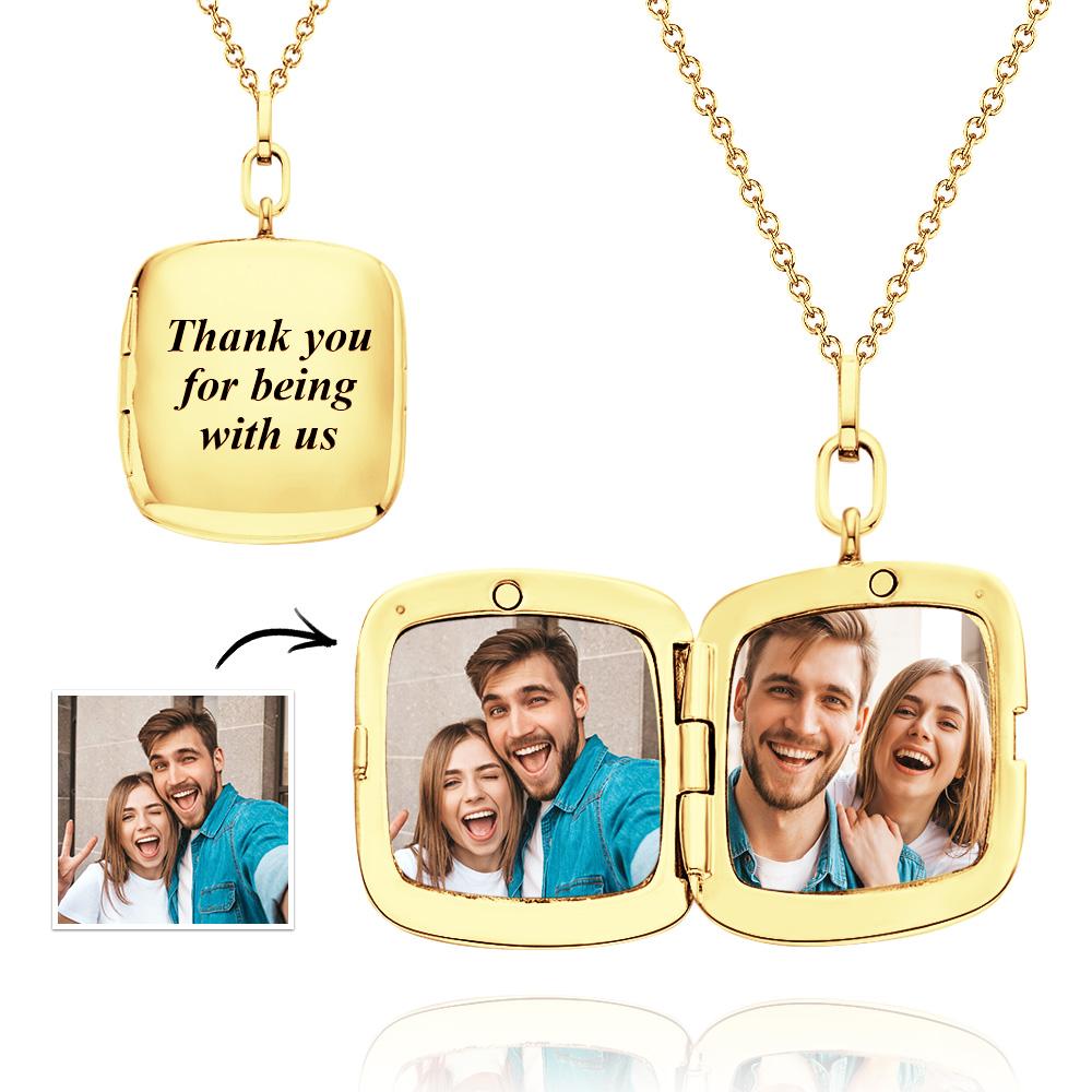 Custom Locket Photo Necklace Personalized Engraved Memorial Picture Pendant Gift For Her
