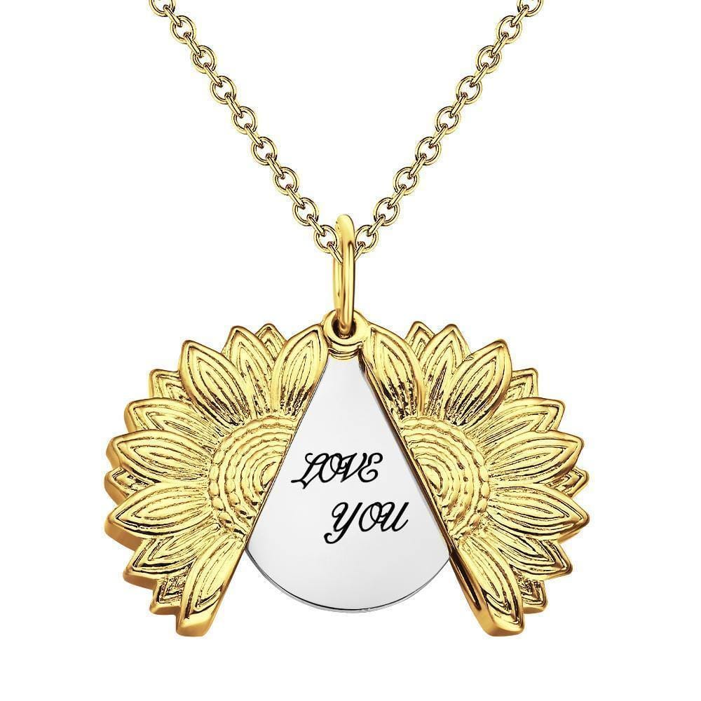Custom Engraved Text Sunflower Locket Necklace