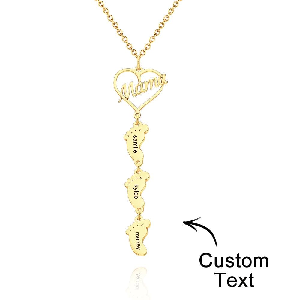 Custom Engraved Name Necklace Love MaMa Heart Baby Feet Charm