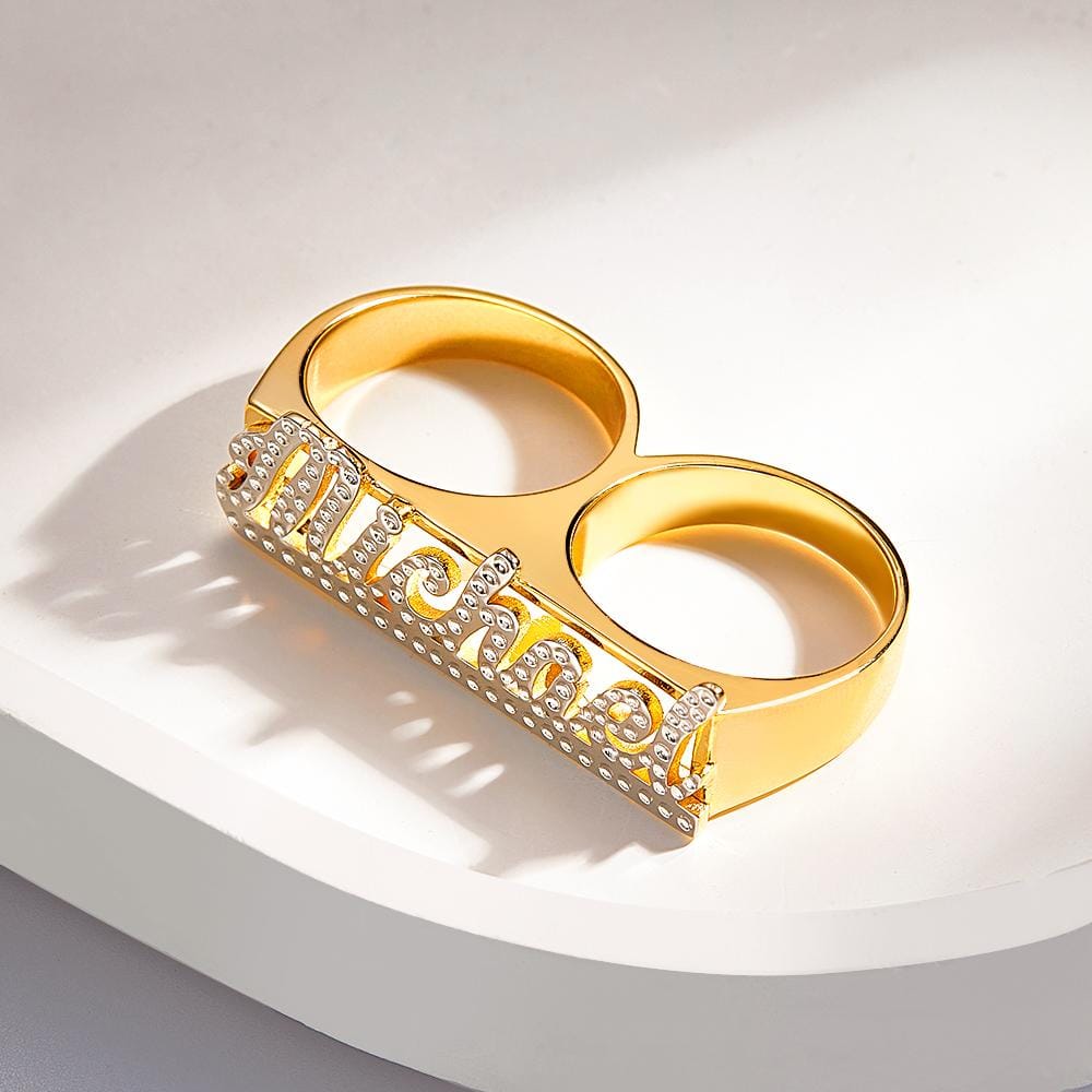 Custom Two Finger Name Ring Personalised Men's Double Band Ring Gift for Him