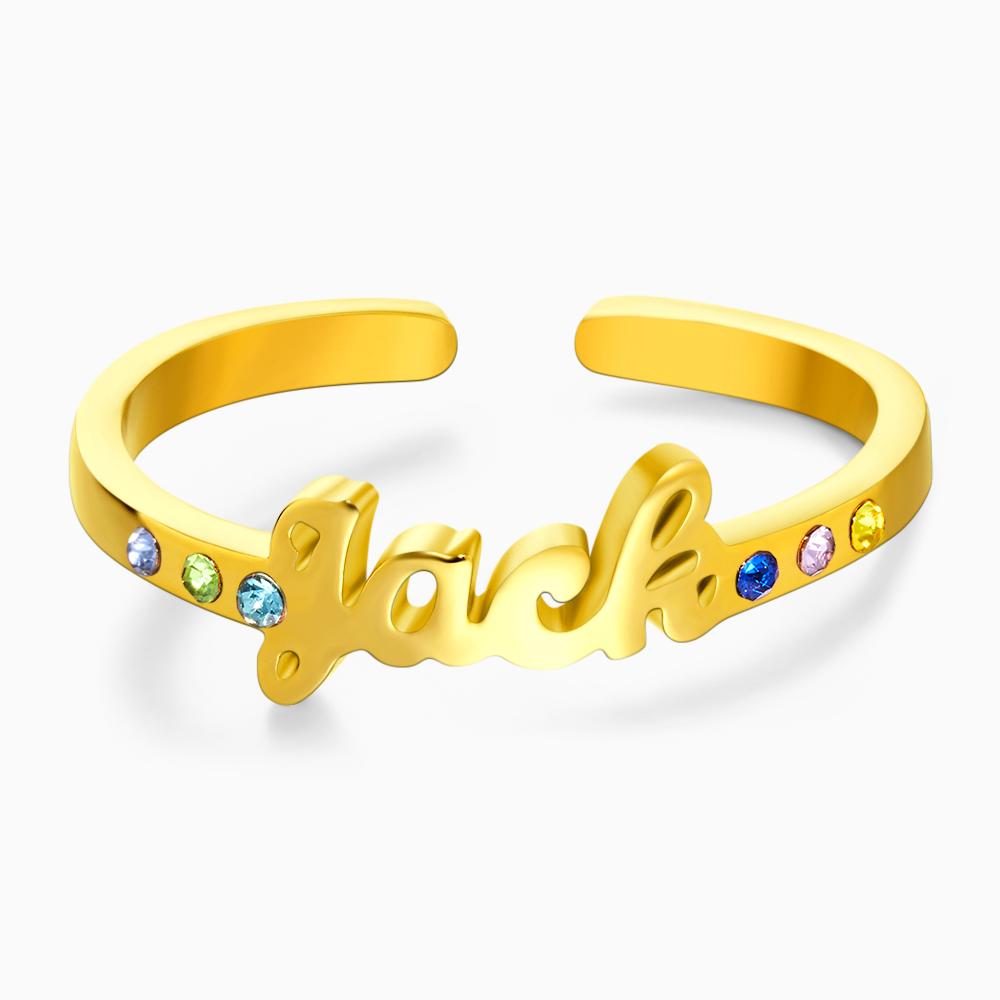 Custom Name Ring with Six Birthstones Anniversary Gift Valentine's Day Gift