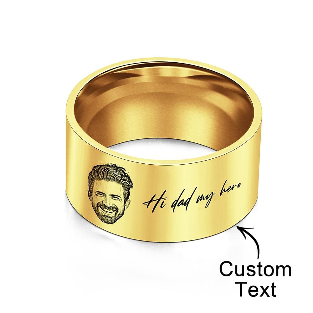 Custom Men's Ring Personalized Photo Ring With Engraved Words Perfect Gift For Daddy On Father's Day