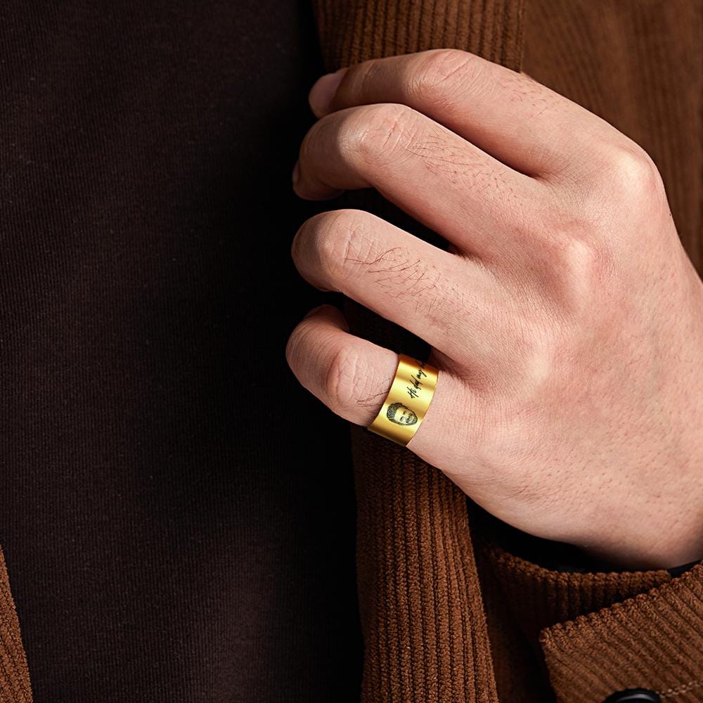 Custom Men's Ring Personalized Photo Ring With Engraved Words Perfect Gift For Daddy On Father's Day