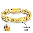 Custom Engraved Men's Bracelet Stainless Steel Photo Vintage Bracelet Jewelry Father's Day Gifts-Gold