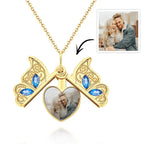 Custom Photo Necklace Butterfly Pendant Locket Necklace Gift for Women