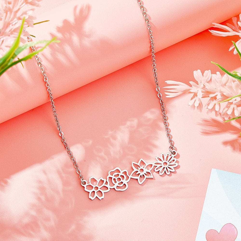 Personalized Multiple Birth Flower Necklace Family Floral Necklace Gift For Mom