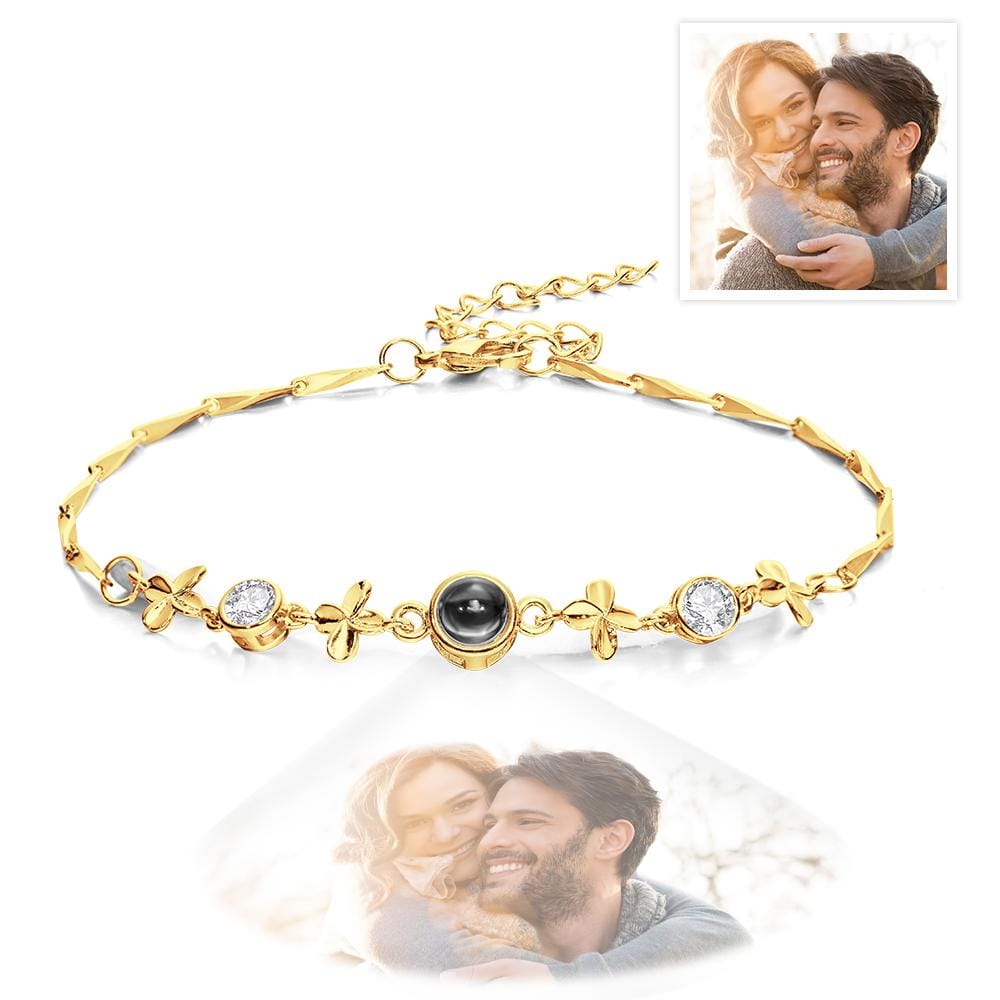 Custom Photo Projection Bracelet Four-leaf Clover Projection Bracelet Gift for Women
