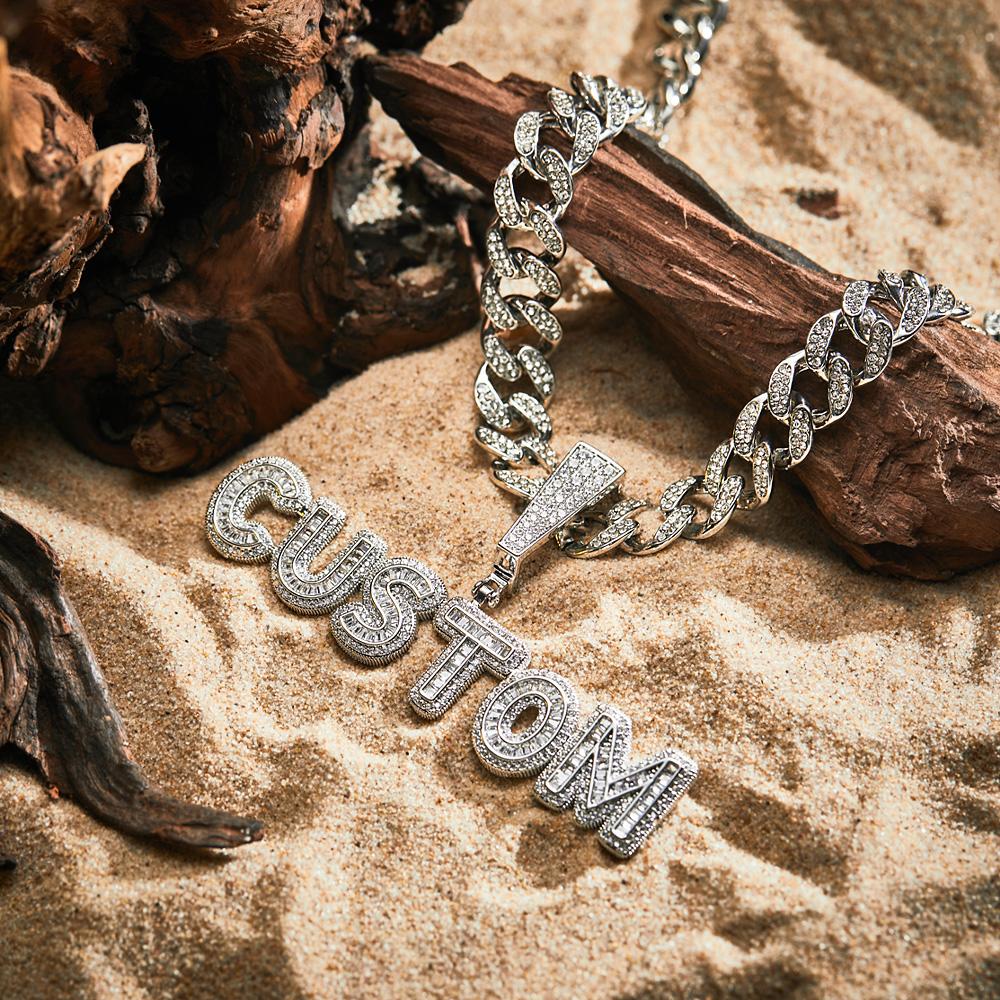 Custom Letter Men's Pendant Necklace with Bling Cuban Link Chain Jewelry Gift