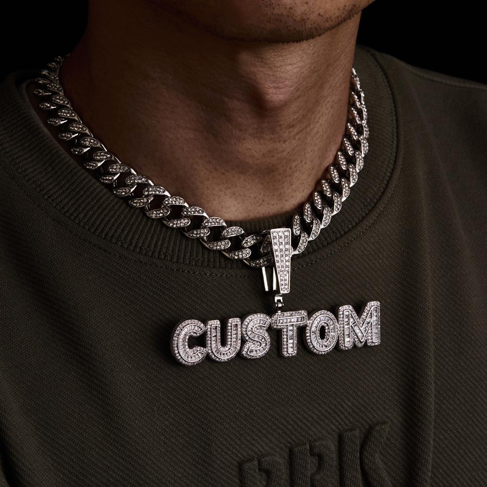 Custom Letter Men's Pendant Necklace with Bling Cuban Link Chain Jewelry Gift