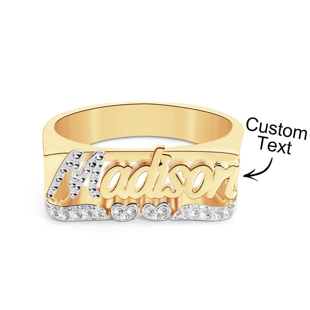 Personalised Hip Hop Name Ring With Double Hearts Initial Ring Jewellery Gift for Men Women