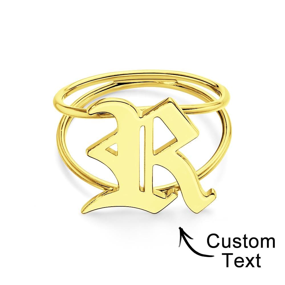 Old English Initial  Gothic Ring  gift Ring  Custom Gift for Husband  Custom Name  Text