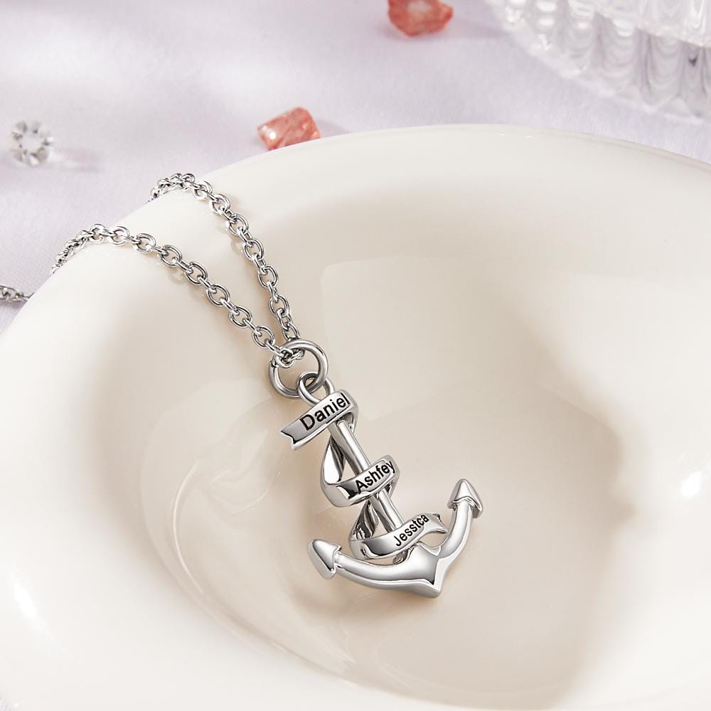 Custom Engraved Name Necklace Anchor Pendant Necklace