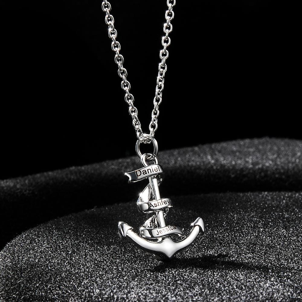 Custom Engraved Name Necklace Anchor Pendant Necklace