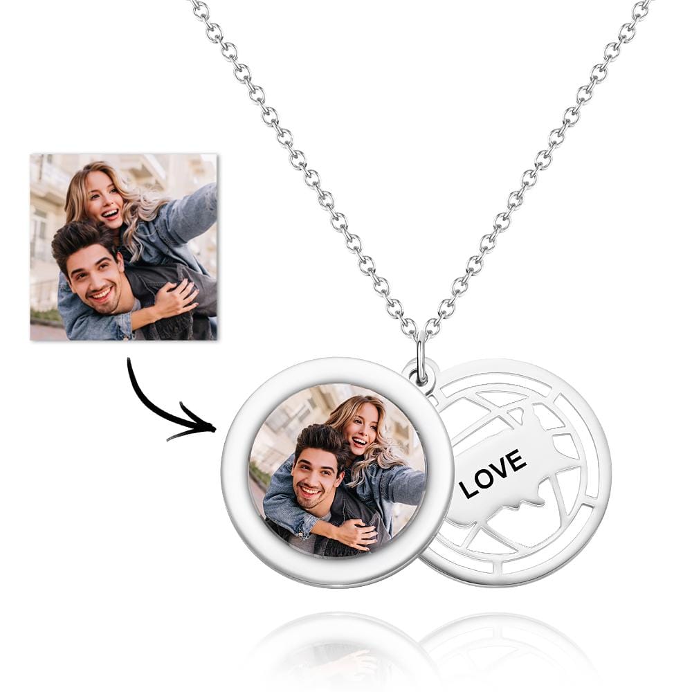 Personalized Photo Engraved Necklace Slidable Global Travel Locket Necklaces