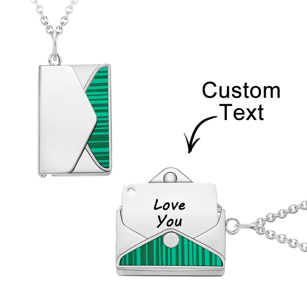Engraved Envelope Letter Necklace Green Shell Striped Name Necklace