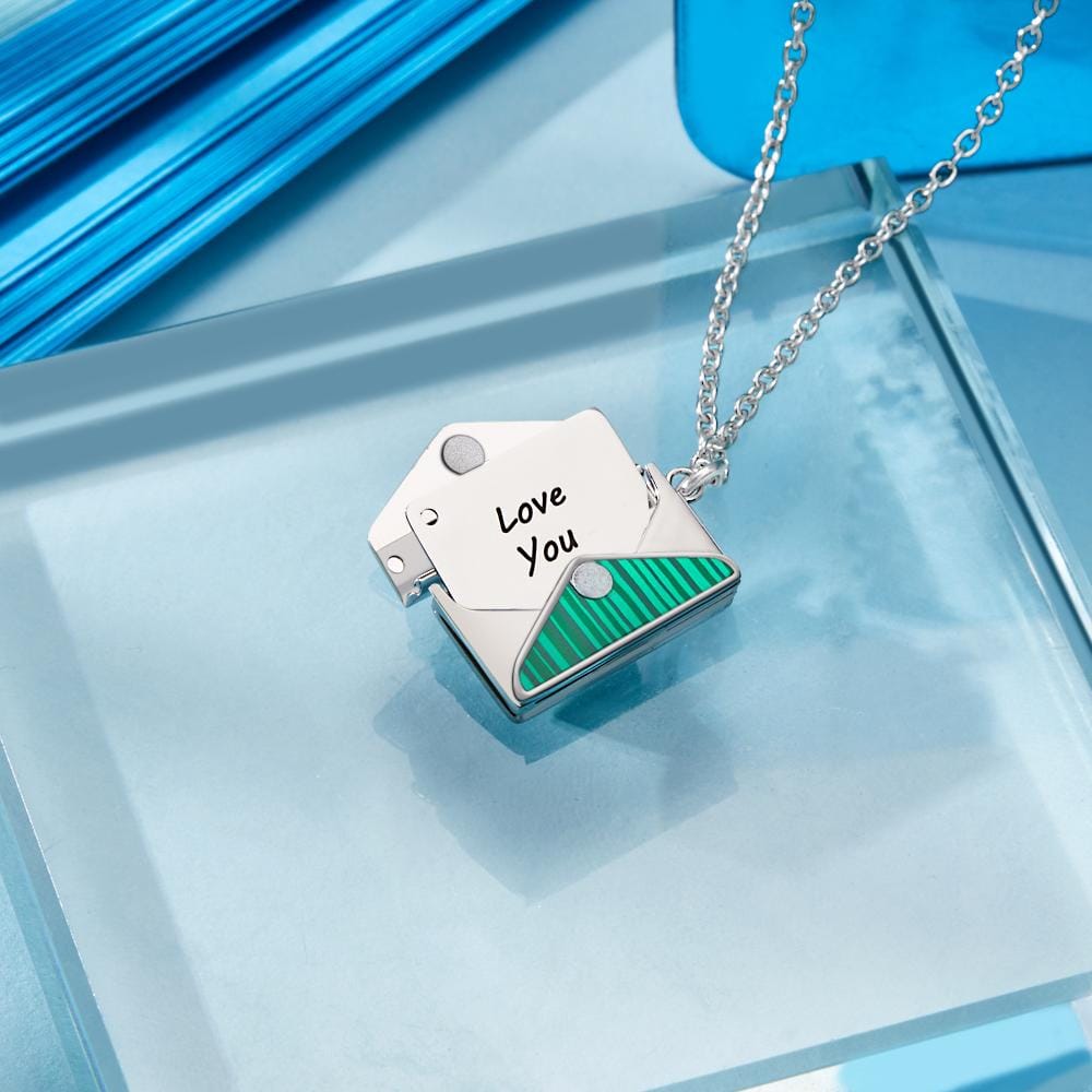 Engraved Envelope Letter Necklace Green Shell Striped Name Necklace