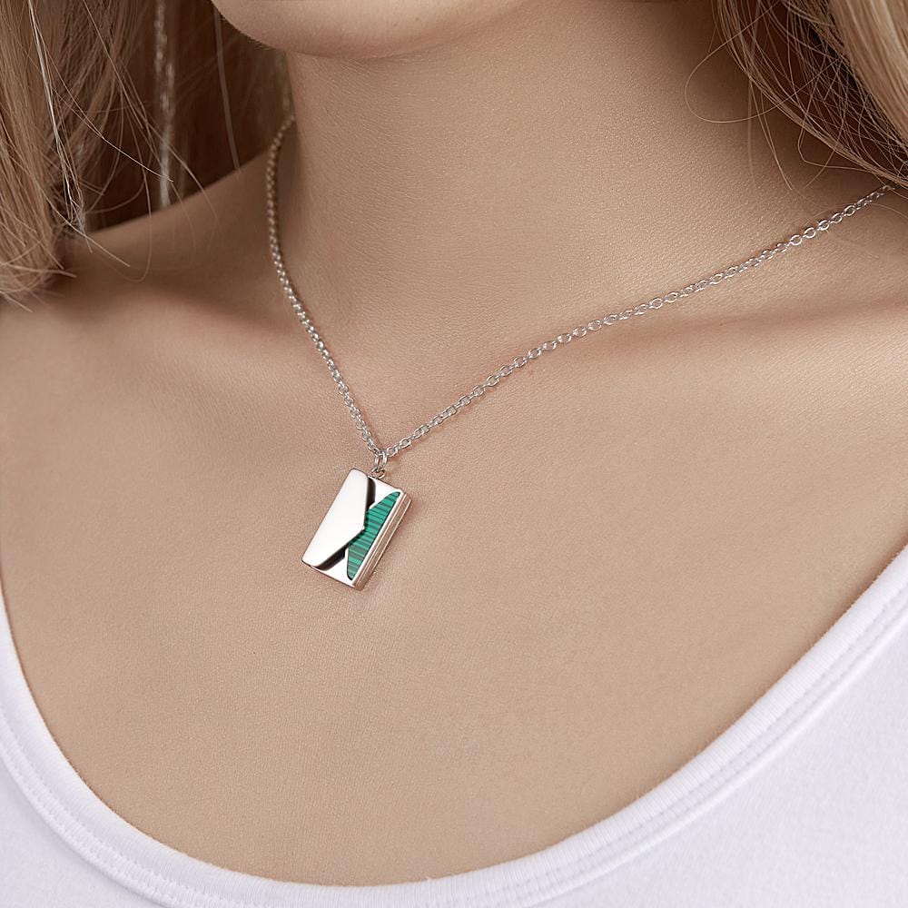Engraved Envelope Letter Necklace Green Shell Striped Name Necklace