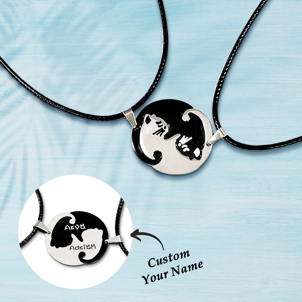 Personalized Matching Cat Necklace for Couples