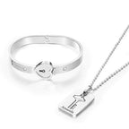 Custom Engraved Concentric Lock Bracelet Key Necklace Couple Gifts