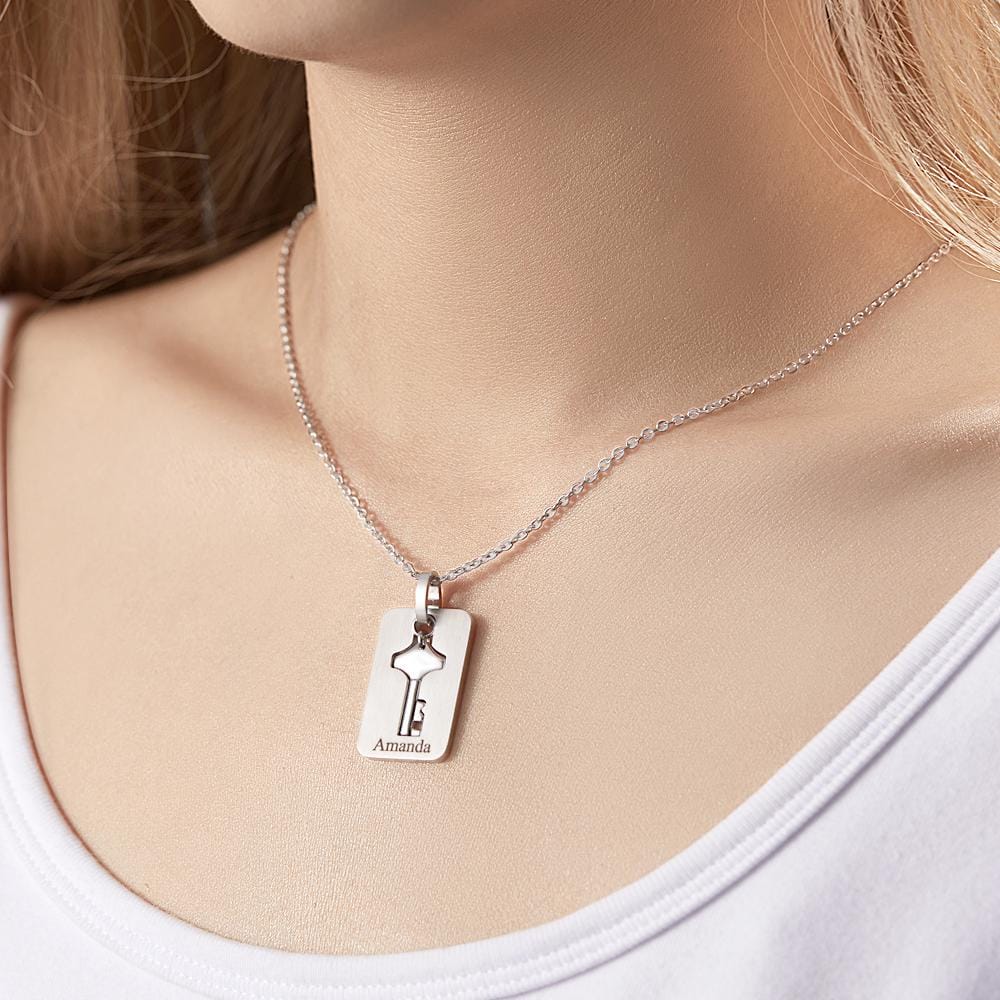 Custom Engraved Concentric Lock Bracelet Key Necklace Couple Gifts