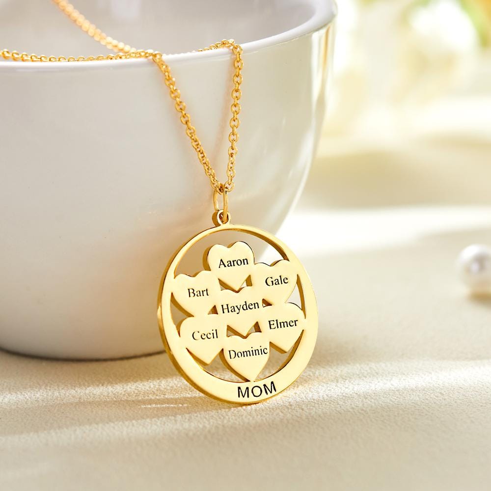 Custom Engraved Necklace Circle Hearts Mom Pendant Necklace Creative Gift