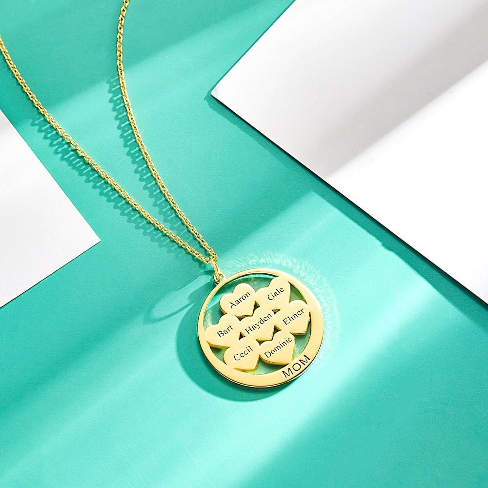 Custom Engraved Necklace Circle Hearts Mom Pendant Necklace Creative Gift