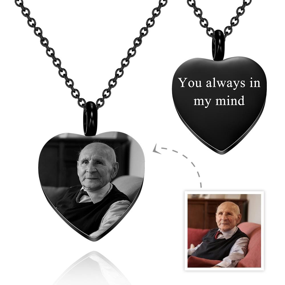 Custom Photo Engraved Necklace Ashes Heart Gifts