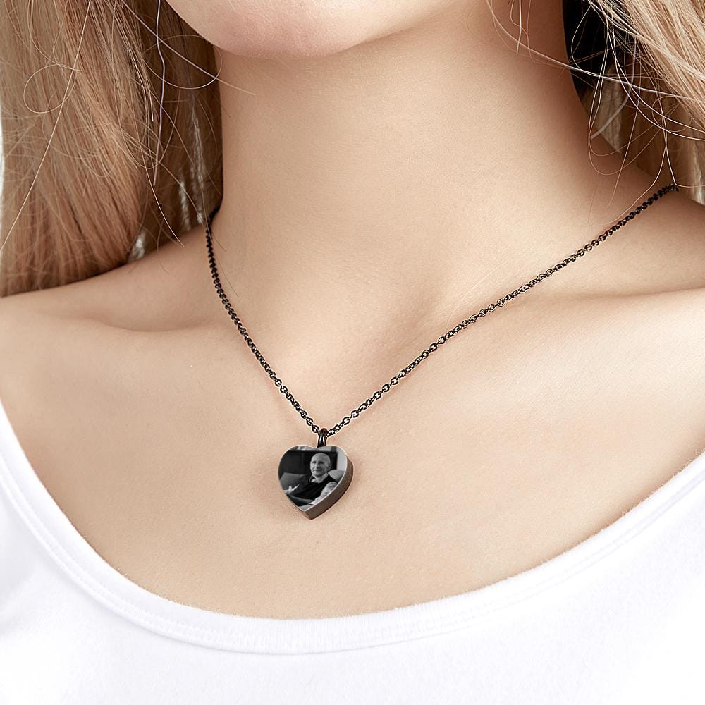 Custom Photo Engraved Necklace Ashes Heart Gifts