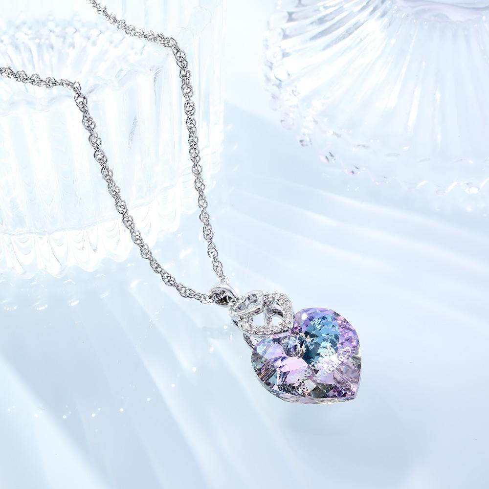 Custom Engraved Necklace Heart Colorful Light Crystal Delicate Gifts