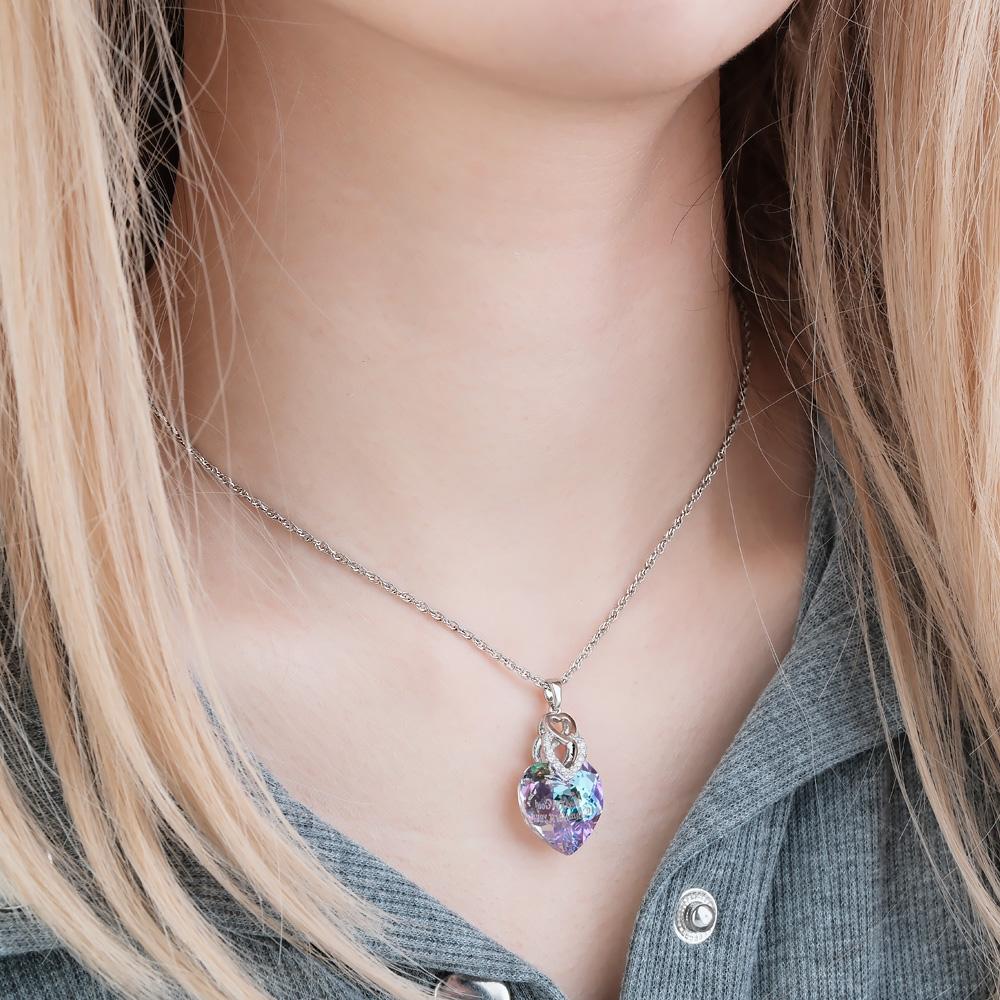 Custom Engraved Necklace Heart Colorful Light Crystal Delicate Gifts