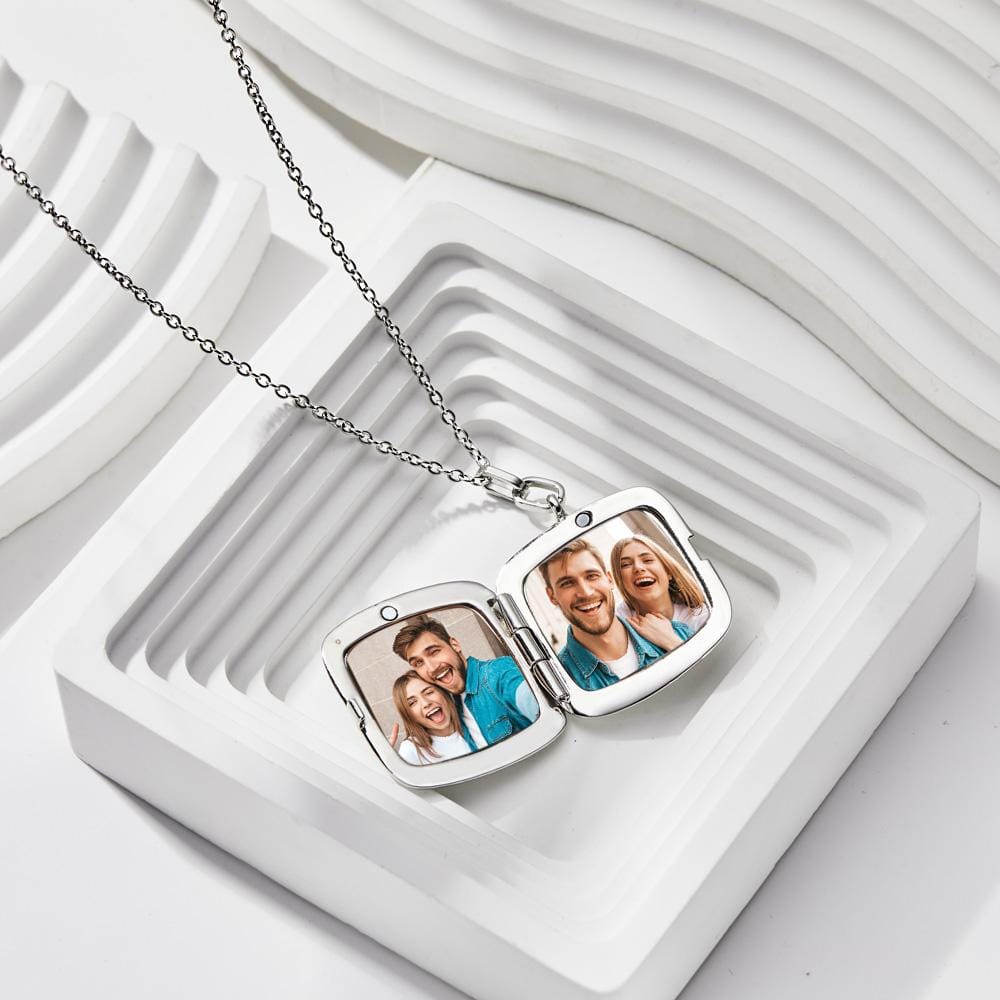 Custom Locket Photo Necklace Personalized Engraved Memorial Picture Pendant Gift For Her