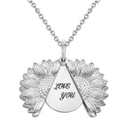 Custom Engraved Text Sunflower Locket Necklace
