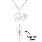 Custom Engraved Name Necklace Love MaMa Heart Baby Feet Charm