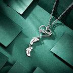 Custom Engraved Name Necklace Love MaMa Heart Baby Feet Charm