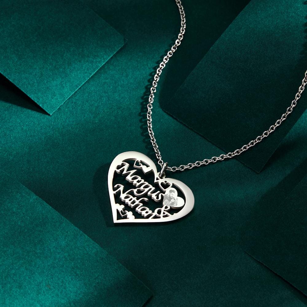 Custom Engraved Photo Necklaces Heart-shaped Pendant Necklace With Names