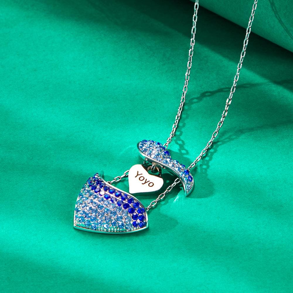 Custom Engraved Openable Message Necklace Heart Shaped Rhinestone Necklace