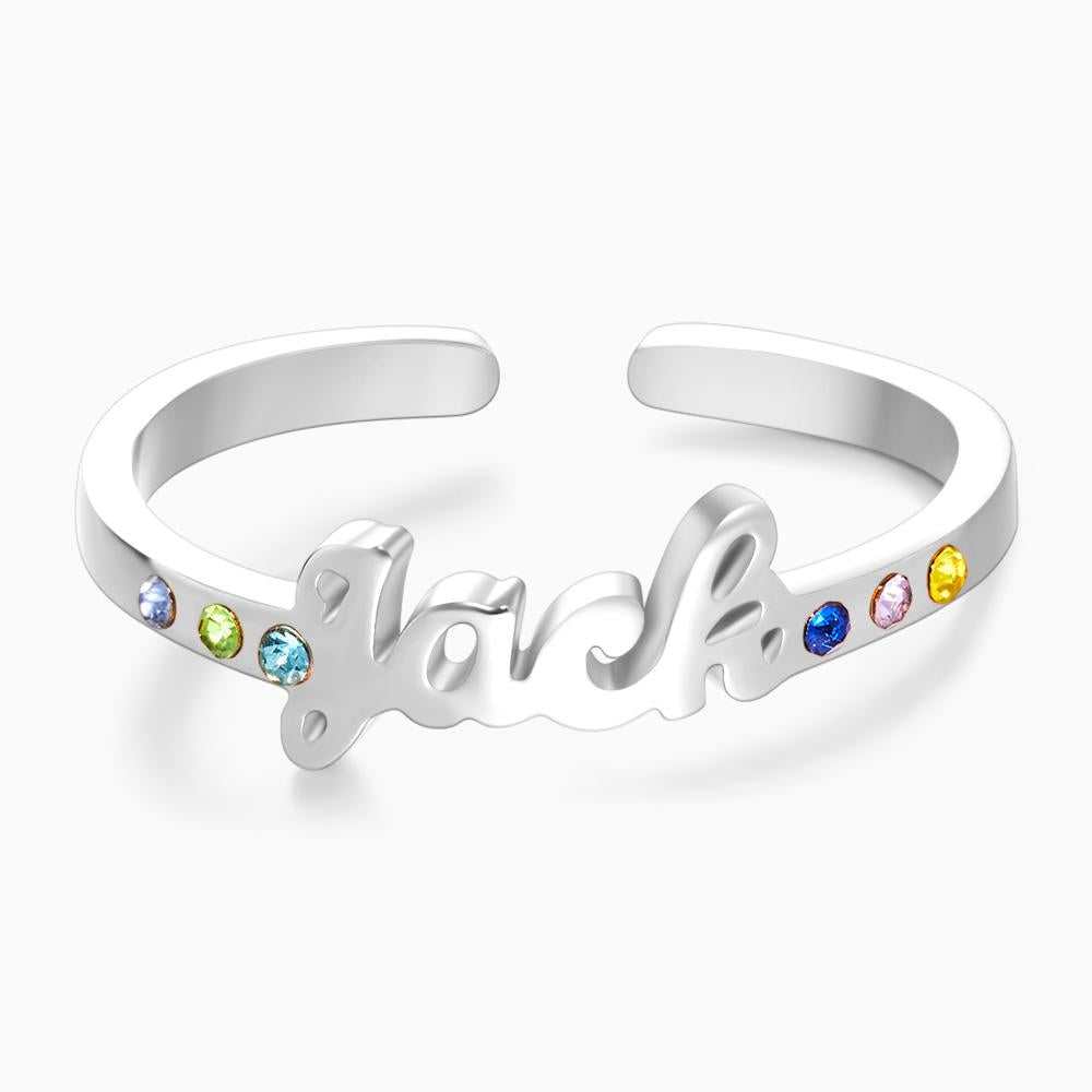 Custom Name Ring with Six Birthstones Anniversary Gift Valentine's Day Gift
