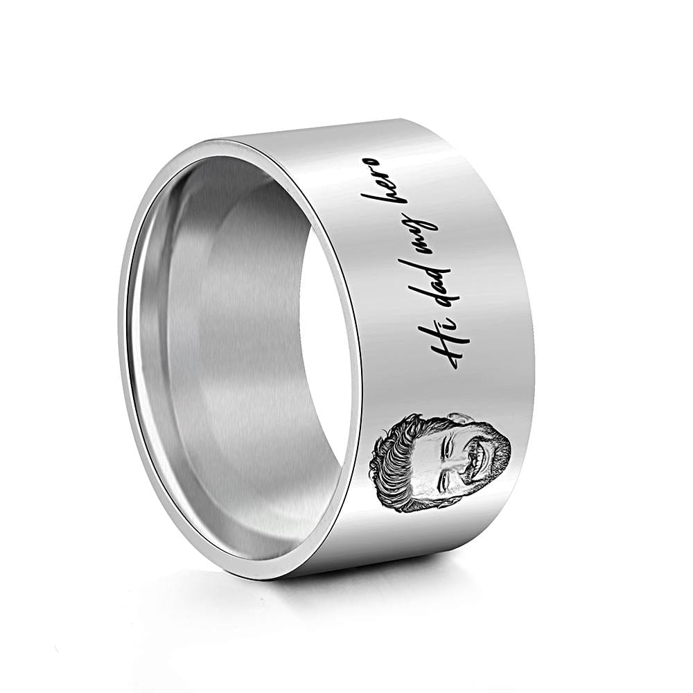 Custom Men's Ring Personalized Photo Ring With Engraved Words Perfect Gift For Daddy On Father's Day