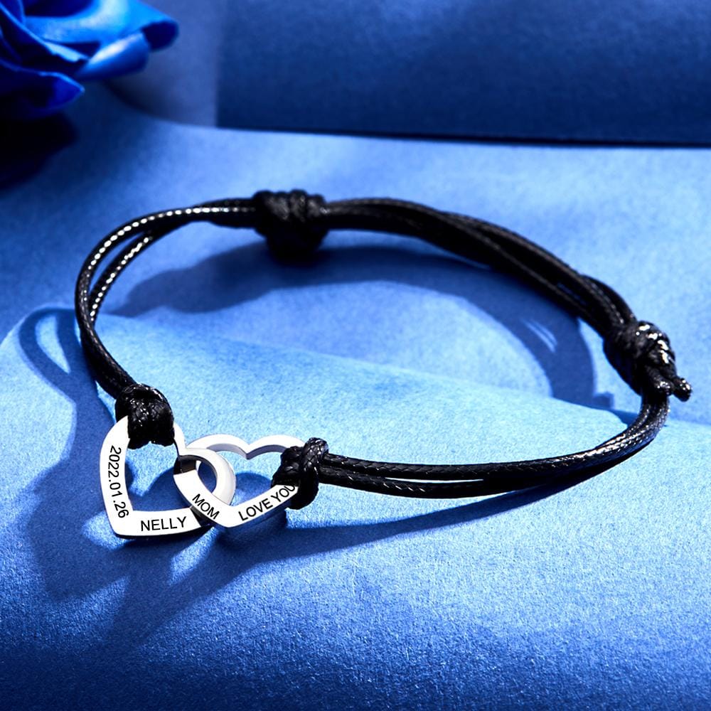 Custom Engraved Two Love Hearts Bracelet Personalized Elegant Bracelet for Women