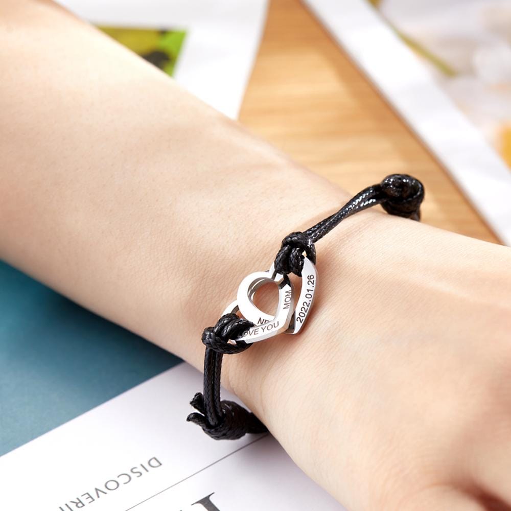Custom Engraved Two Love Hearts Bracelet Personalized Elegant Bracelet for Women