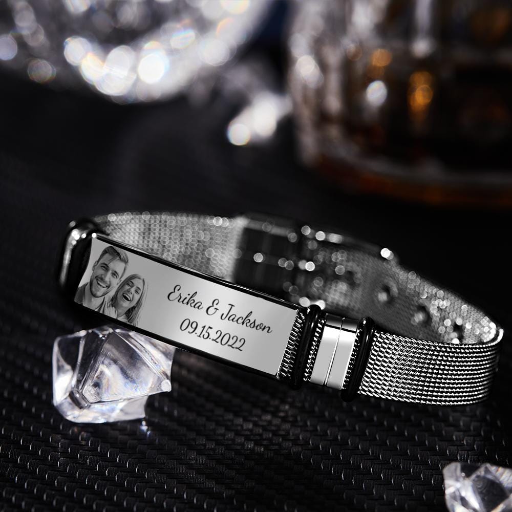 Custom Engraved Men's Stainless Steel Bracelet with Name and Date