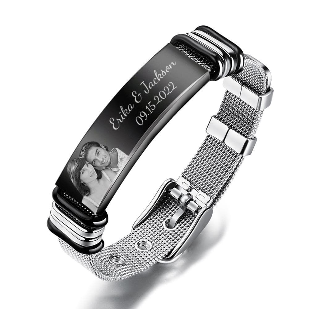 Custom Engraved Men's Stainless Steel Bracelet with Name and Date